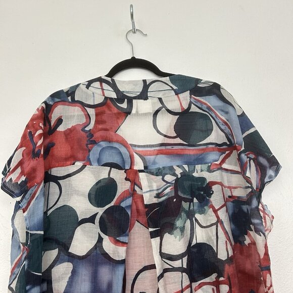 Simple By Suzanne Metro Blue Red Colorful Abstract Pullover Top Sheer Cotton 2X - Picture 8 of 10